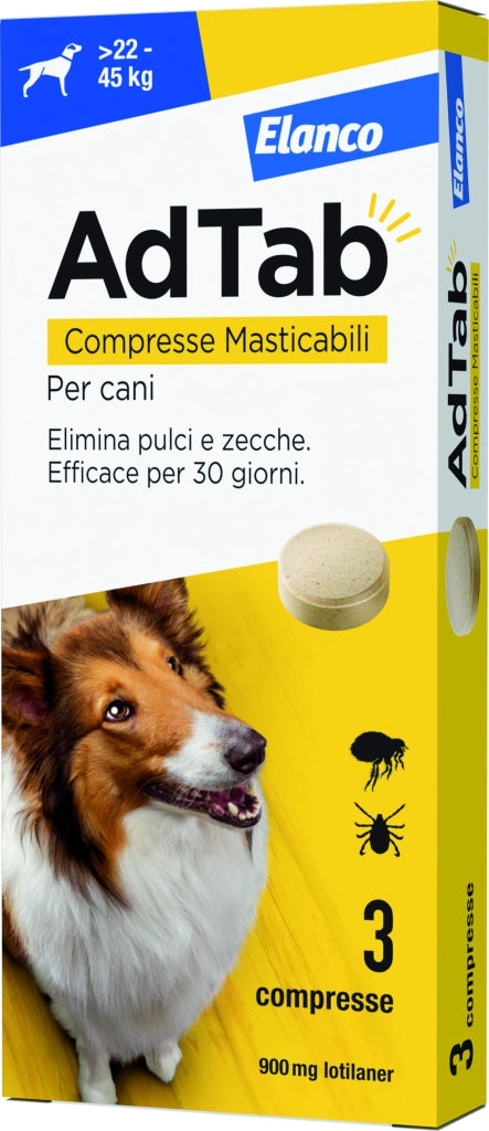 Elanco ANTIPARASSITARIO COMPRESSA MASTICABILE AdTab x cani 22÷45 kg. (cf. 3 compr. da 900 mg)