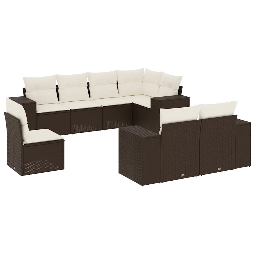 Set Divani da Giardino 8 pz con Cuscini Marrone in Polyrattan 3222842
