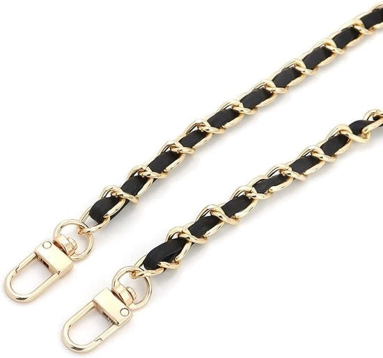 Accessori per borse a tracolla e a mano - Cinturino metallico - Tasca sostitutiva per catena - Adatto per borse a mano - Catena in pelle nera diagonale - Accessori per borse a tracolla e a mano - Catena in acciaio lucido 120 cm.