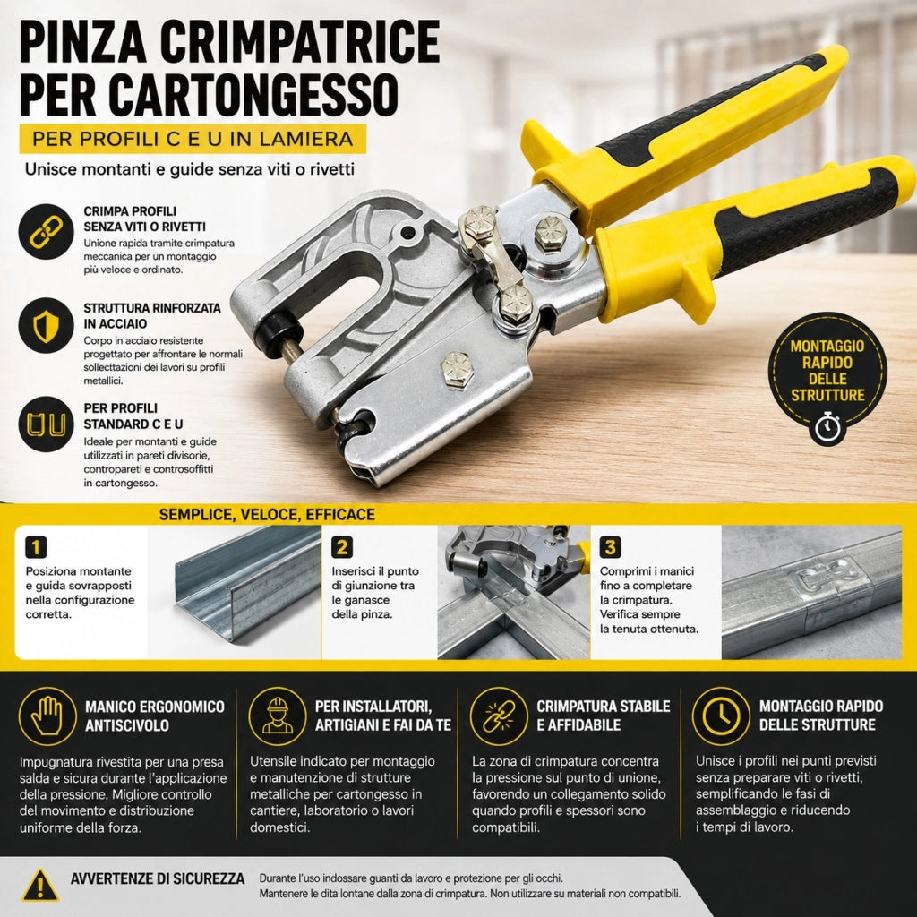Pinza Crimpatrice Cartongesso per Profili C e U Senza Viti 82057