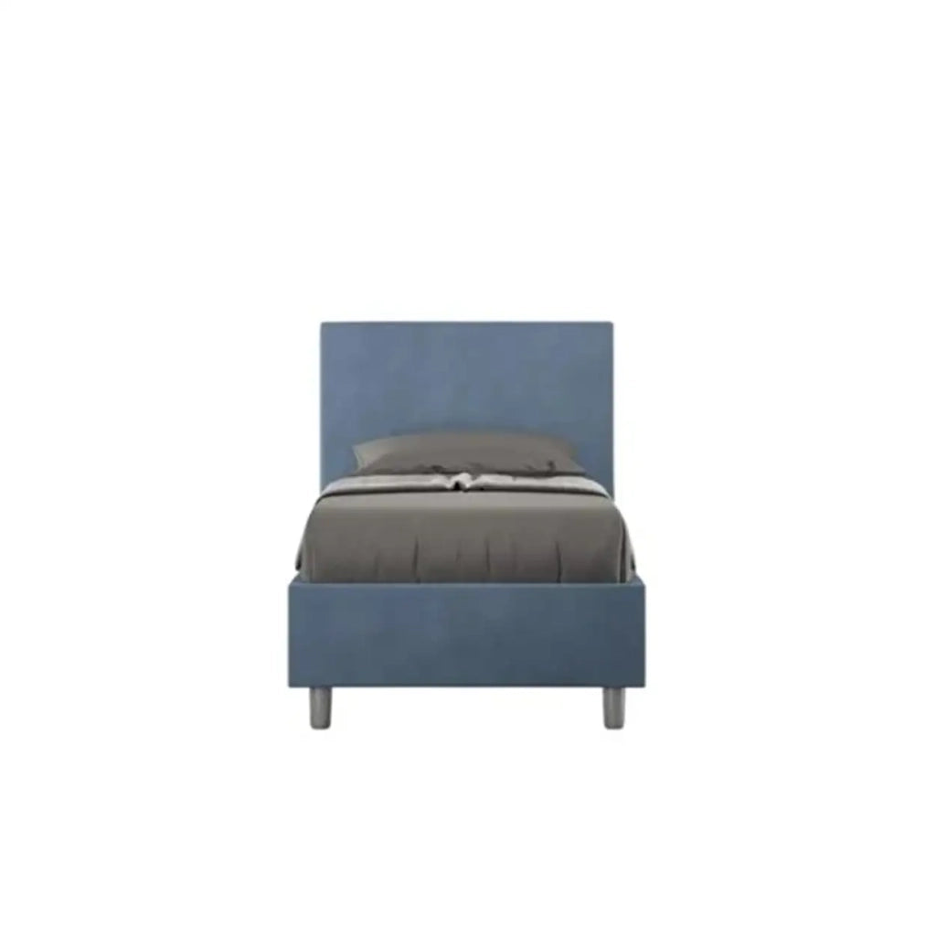 Letto singolo con rete imbottito 80x190 microfibra blu Adele