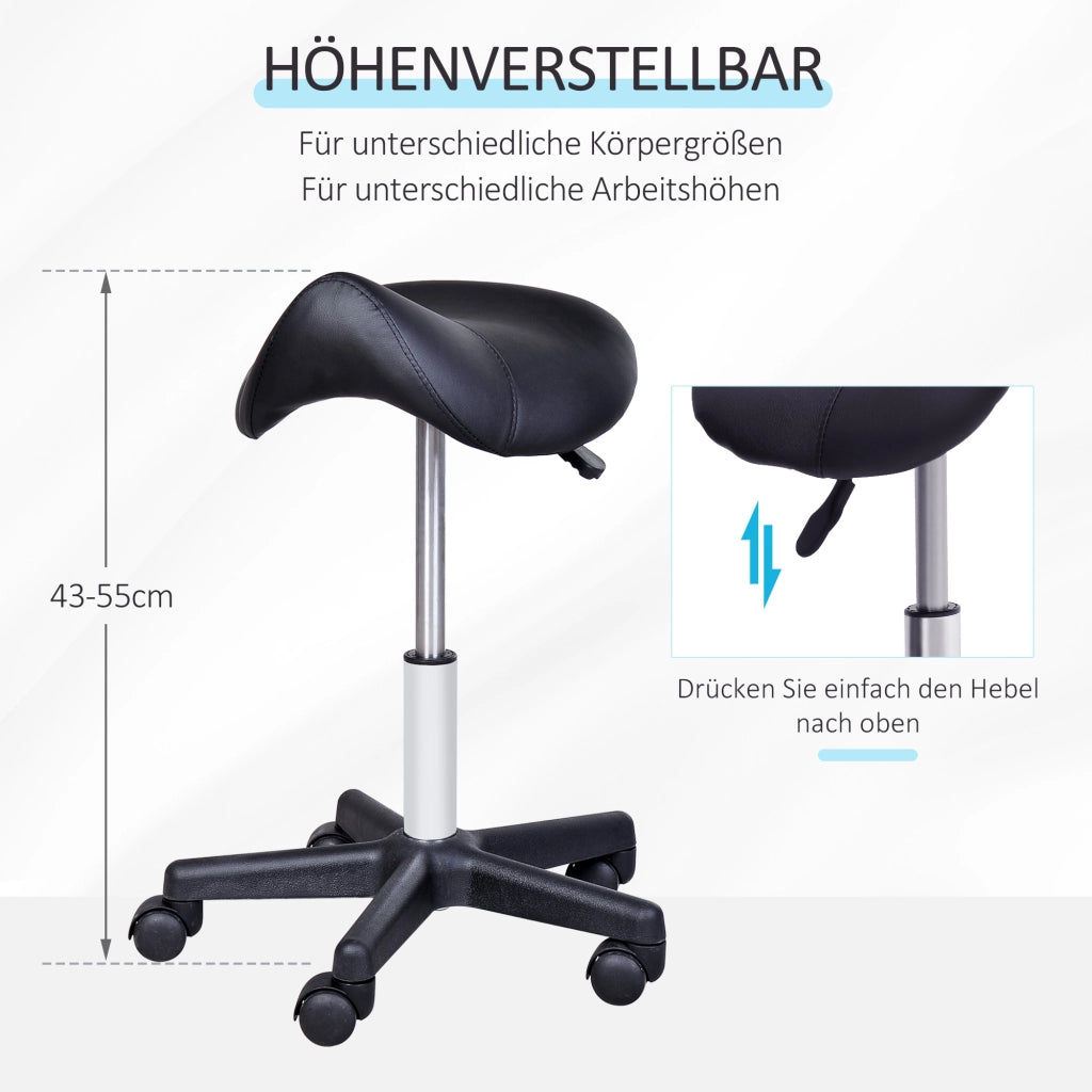 Sgabello da bar regolabile in altezza con rotazione 360° e ruote in similpelle nero