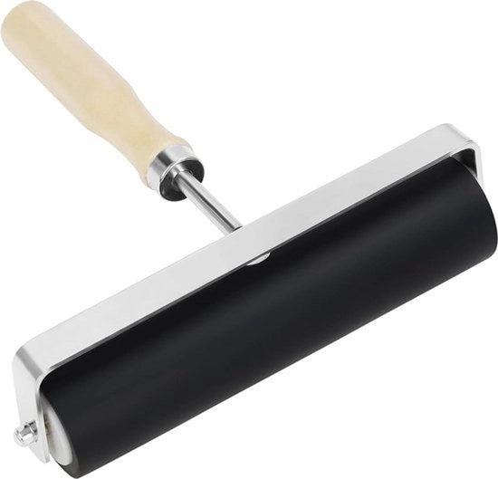 Stampino in gomma - 15 cm - Duro - Nero - Su linoleum - Manico in legno - Per stampe - Inchiostro - Vernice - Adatto per blocchi - Applicatore di colla