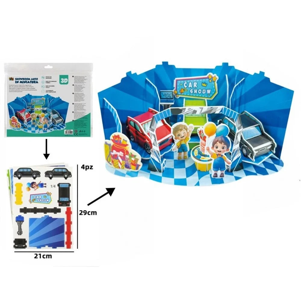 Trade Shop - Kit Puzzle 3d Forma Showroom Auto In Miniatura Per Bambini Costruzione Fai Da Te 32401 -