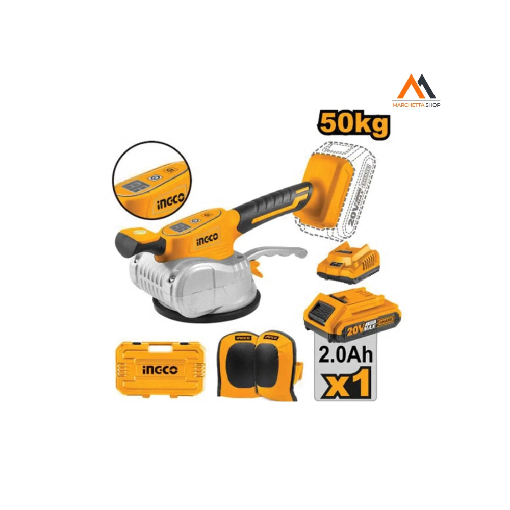 VENTOSA VIBRANTE PER PIASTRELLE C/BATTERIA 20V E GINOCCHIERE
