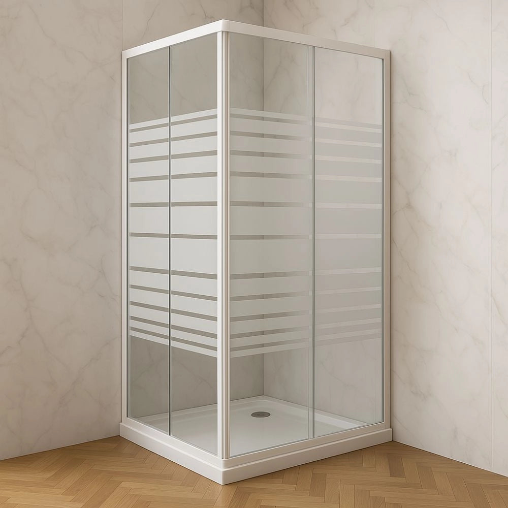 Box doccia corner due ante cristallo serigrafato temperato *** misure 66.5-69.5x66.5-69.5xh185 cm serigrafato, confez...