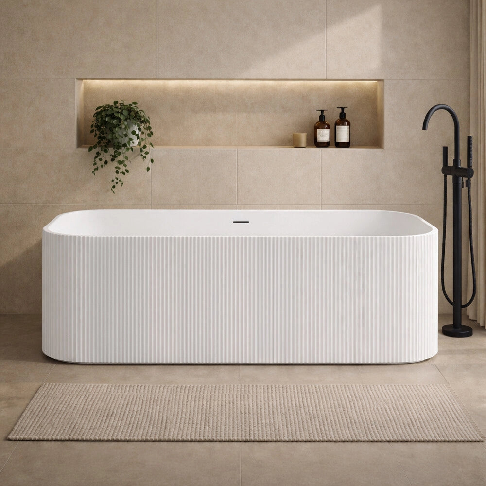 Vasca freestanding 170cm rettangolare con superficie cannettata in bianco lucido Venere