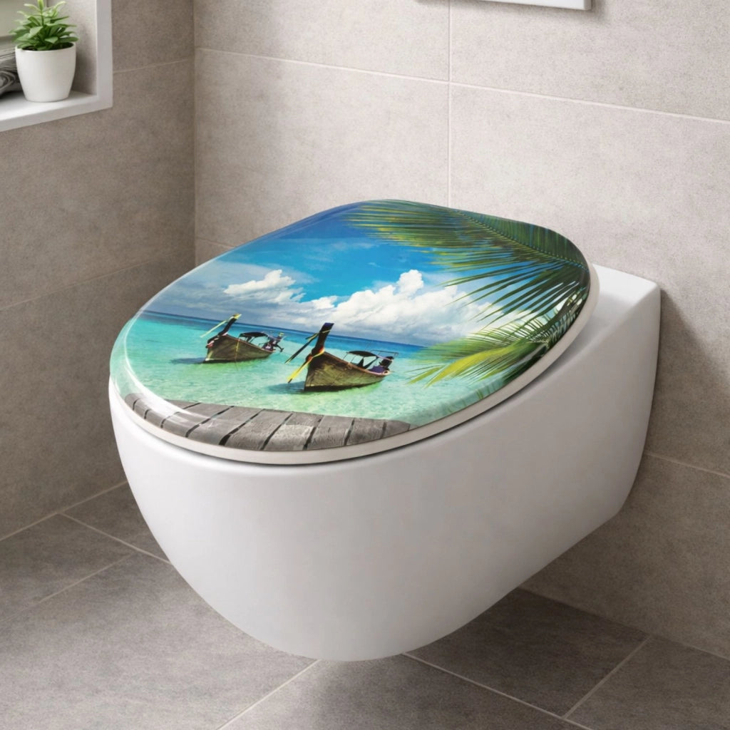 Sedile wc copri vater universale frizionato fantasia in mdf chiusura rallentata *** fantasia hawaii, confezione 1