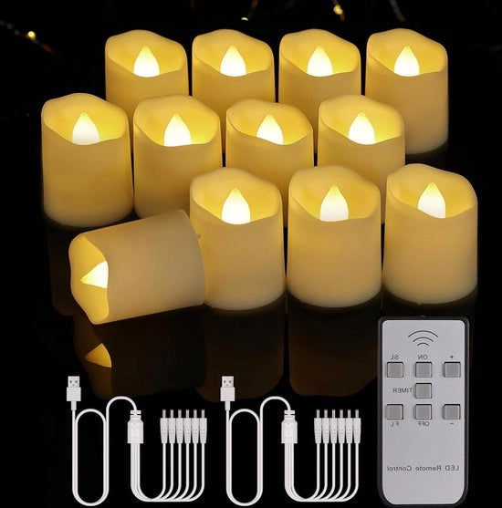 Luminarie LED a cera - Luminarie LED a cera per Natale - Luminarie LED a cera ricaricabili - Cera LED calda RGB - Comando a distanza - Timer senza fiamma regolabile - Cavo USB - Decorazioni per Natale feste matrimoni Halloween - Caldo bianco
