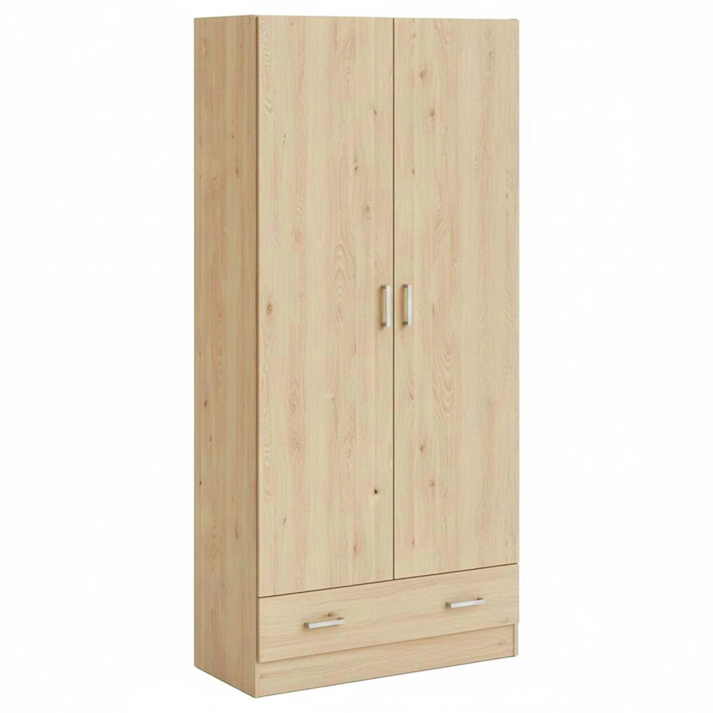 Armadietto Multiuso Con 2 Ante E 1 Cassetto Mobile Design Moderno Salvaspazio Con Ripiani Interni E Vano Contenitore Per Camera Da Letto O Ingresso 79.4 X 35.7 X 170.4 Cm Rovere