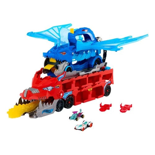 Playset pista mattel jbm72 hot wheels city drago trasportatore trasfor