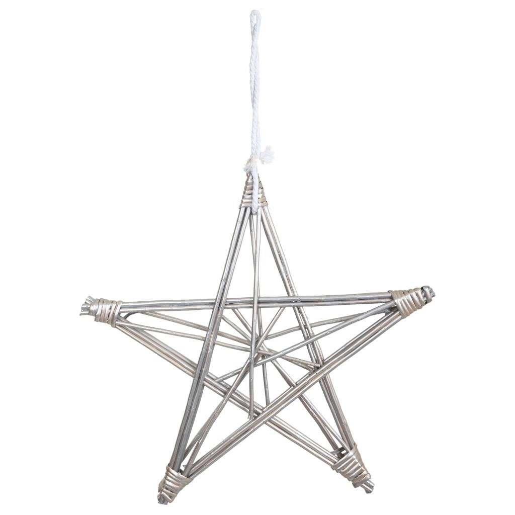 Decorazione stella midollino argento 70x70x5h