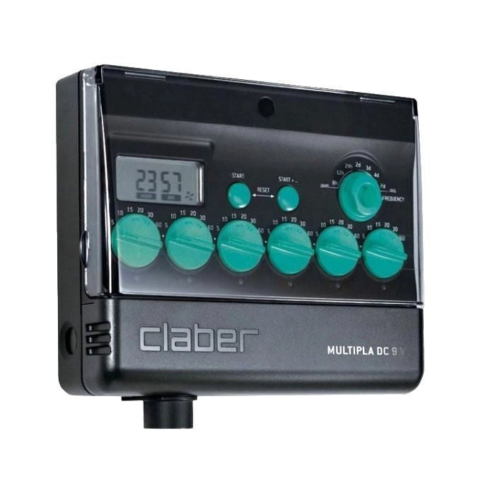 Claber 8060 Multipla Programmatore Irrigazione 6 Zone DC 9V Display LCD Batteria Stagione