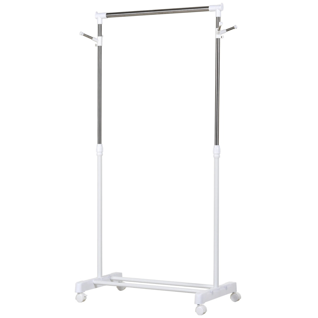 EasyComfort Appendiabiti Stender ad Altezza Regolabile con Fondo Portaoggetti e 4 Ruote, 68.5x42x87-145 cm