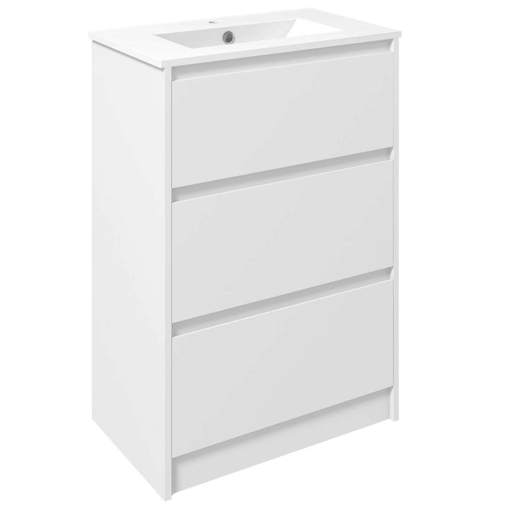 Mobile da Bagno con 2 Cassetti e Lavabo in Ceramica ¨C Zephmum ¨C 61x37x88 cm Bianco Lucido
