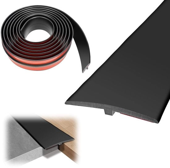 Profilo di transizione 3M * 5CM autofibro, striscia di ingresso in PVC, T-profilo di transizione striscia di copertura per differenziale di altezza pavimento, striscia di copertura per pavimenti in parquet e laminati (nero)