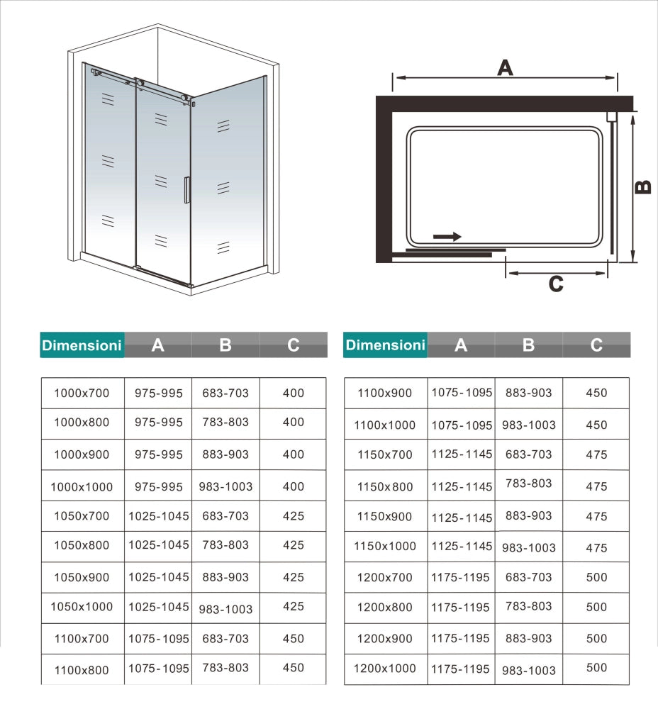 Box Doccia Angolare 120X80 cm H.195 cm Porta Scorrevole con Parete Fissa Vetro 8 mm Temperato Anticalcare Trasparente Telaio Cromo Dorato