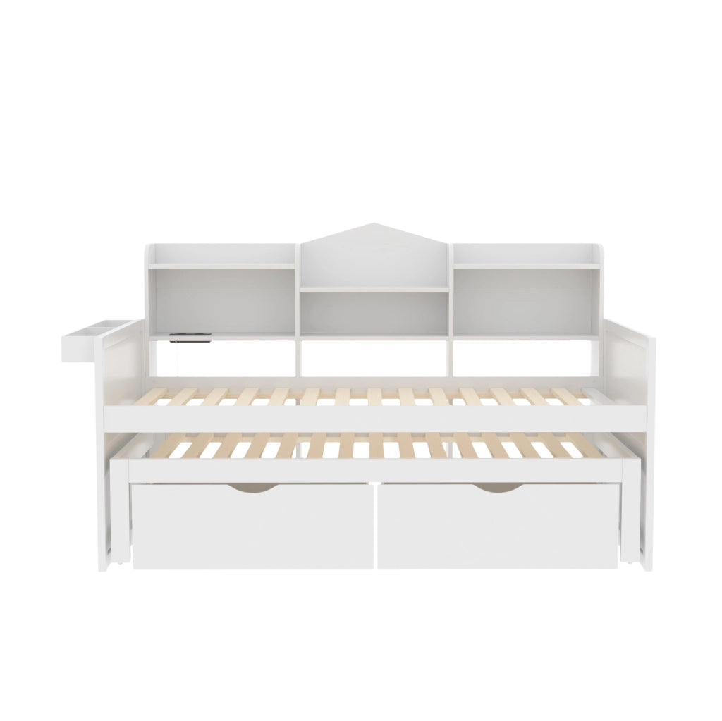 Letto singolo 90x200 cm estraibile con 2 cassetti e USB bianco