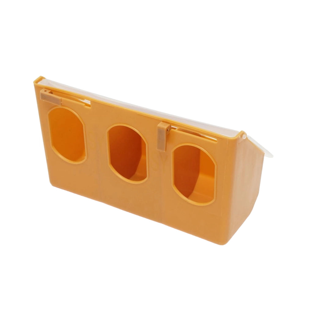 Mangiatoia ribaltabile in plastica per piccioni, con 3 scomparti, dimensioni 25x9x14cm