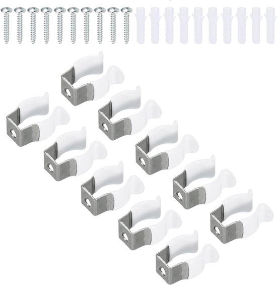 Montaggio per Lampada a LED - Supporto per Lampada a Fluorescenza - Reggisupporto in Acciaio Inossidabile - Orecchioni per Lampada a Fluorescenza - Viti a Spillo - Supporto per Cavo - Montaggio - Bianco - Adatto per Clip T5 U - Pacchetto da 10