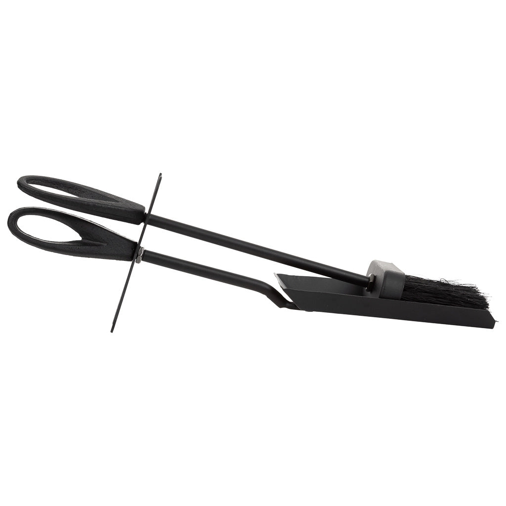 Scopino e paletta per caminetto in metallo nero 38x11x13h