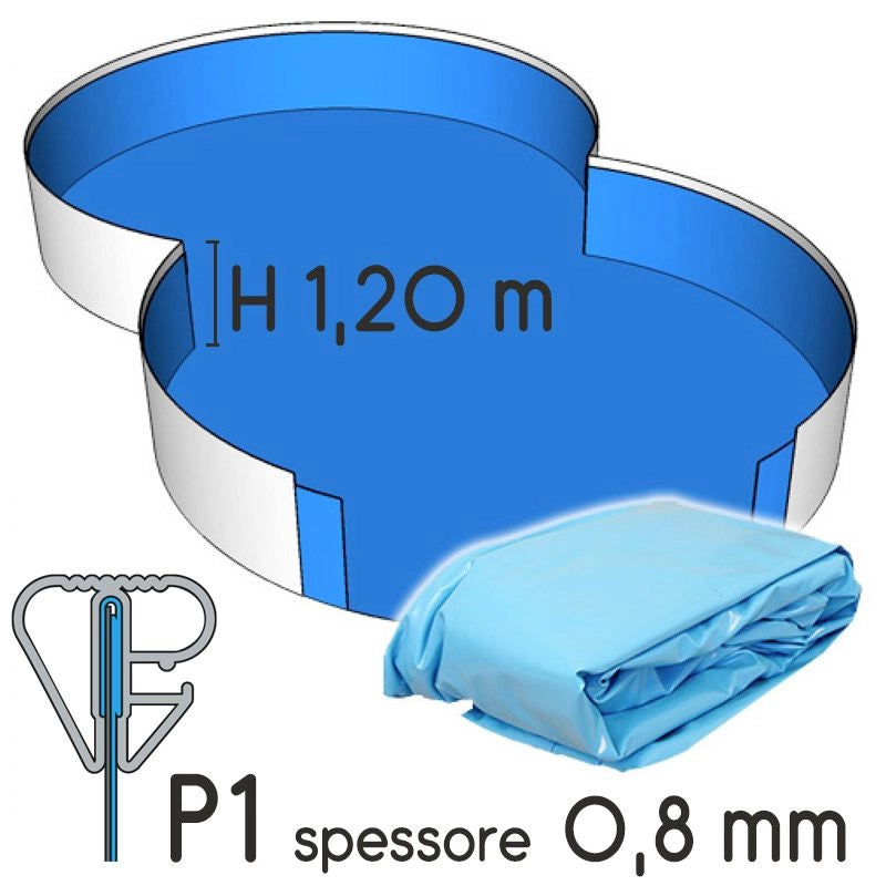 Liner Per Piscina A Forma Di Otto 9,20 X 6,00 H.1,50 M Sabbia - Attacco P3 - Spessore 0,80 Mm Colore: Azzurro, Tipo attacco: P1, Altezza: 1.20 m