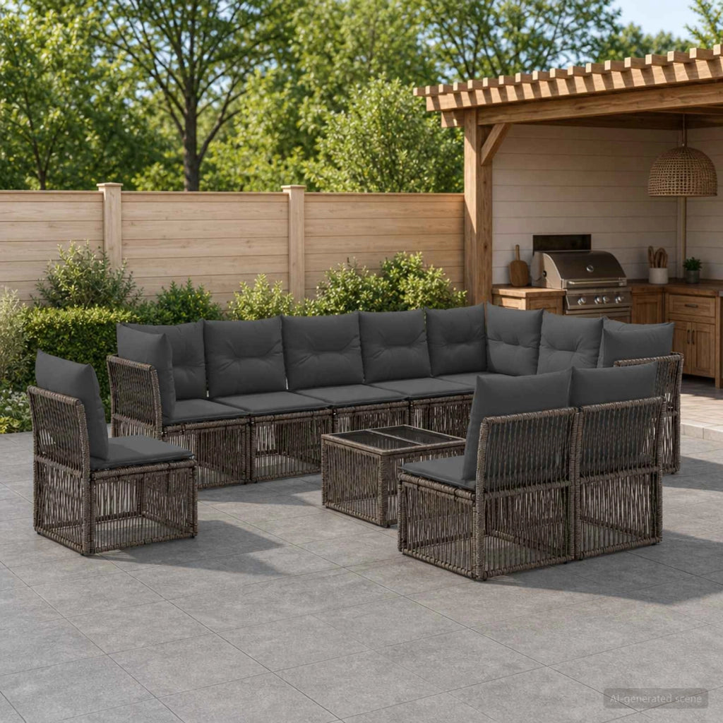 Set Divano da Giardino 11 pz Grigio polyrattan 3434255
