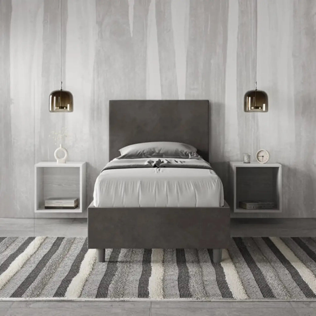Letto singolo con rete imbottito 80x190 microfibra grigio Adele