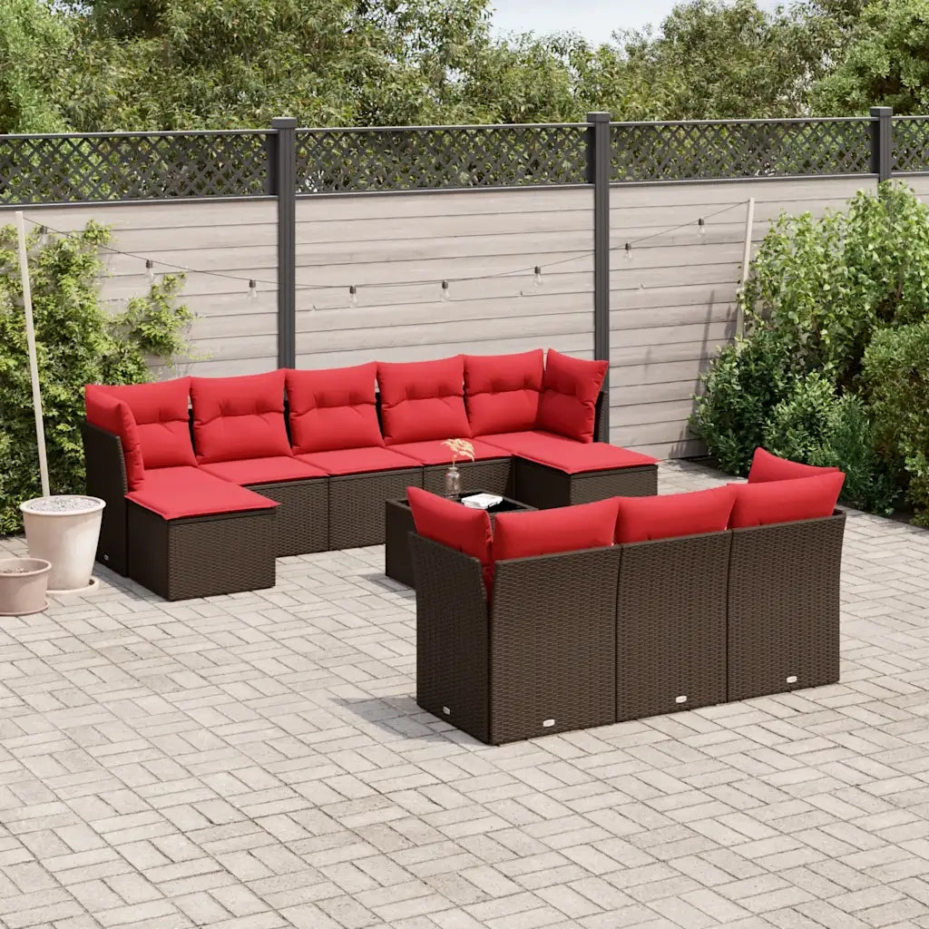 Set Divani da Giardino 11 pz con Cuscini Marrone in Polyrattan 3218344