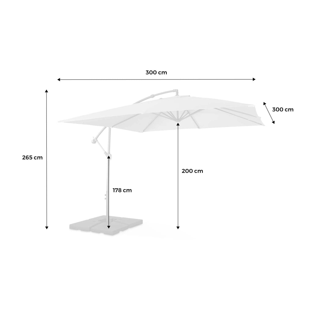 Ombrellone quadrato eccentrico, 3x3m, grigio