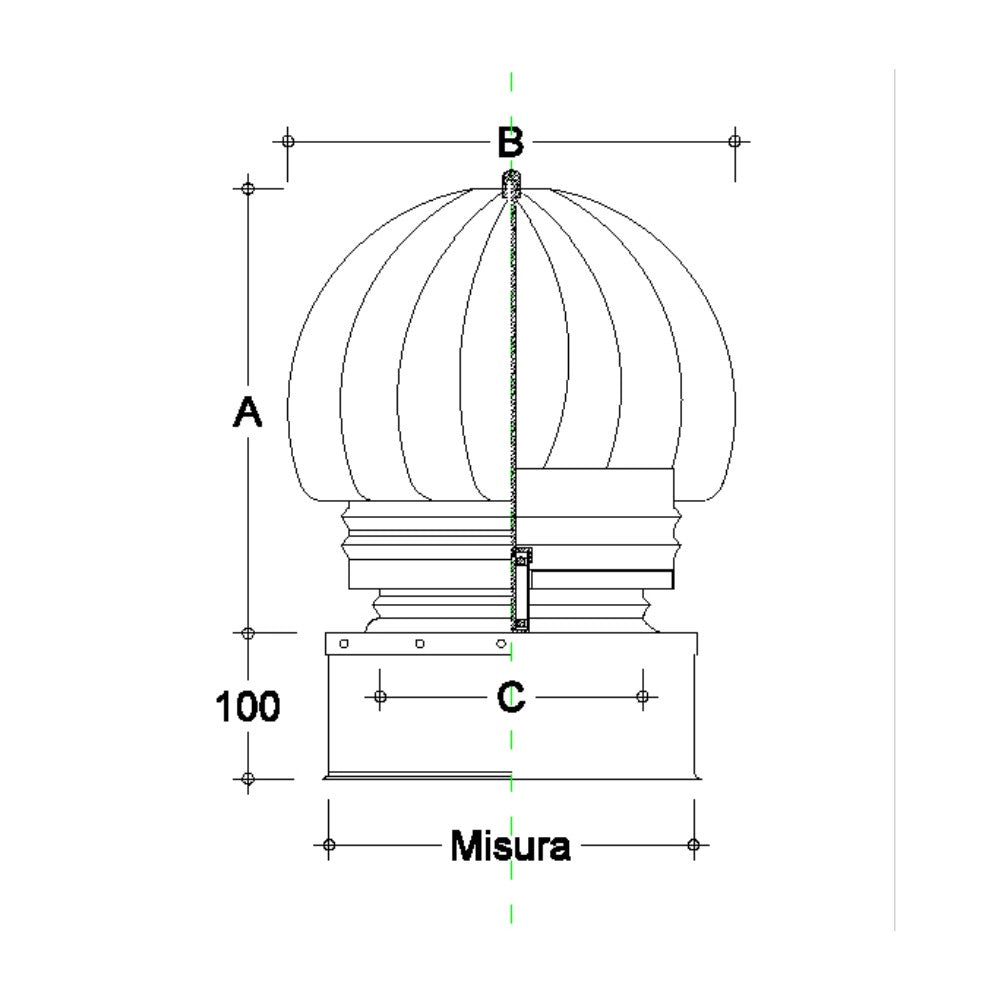 Fumaiolo da 35x35cm base quadra tipo radiante eolico inox aisi 304