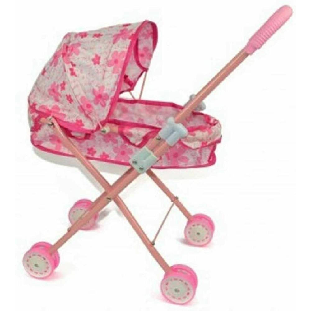 Trade Shop - Passeggino Per Bambole Con Cappottina Carrozzina Richiudibile 4 Ruote -