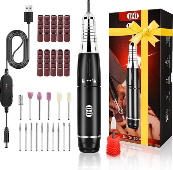 Set di manicure con vijilatrice elettrica 20000 giri/min - Accu ricaricabile - Illuminazione LED - 4 velocità - vijilatrice per unghie di gomma - vijilatrice per unghie di acrilato