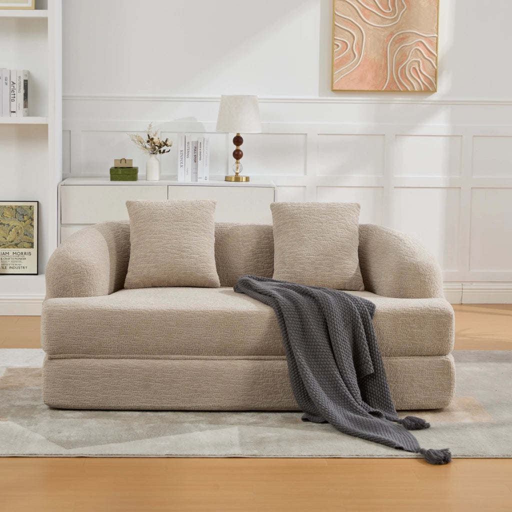 Divano letto a 2 posti - con due cuscini e struttura pieghevole - in chenille khaki