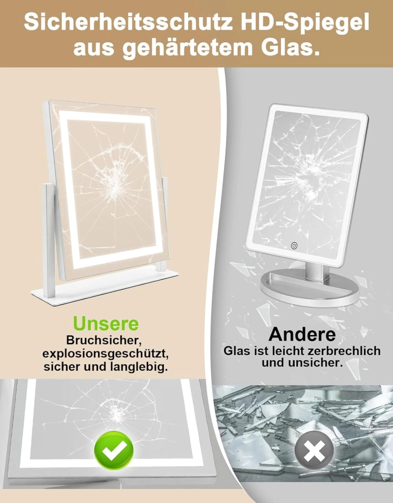 ZMH Specchio per il trucco illuminato a LED 25x30cm 3 modalità di illuminazione regolabili con una semplice pressione