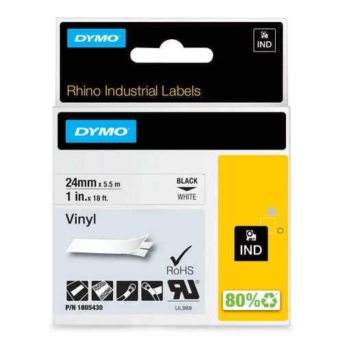 DYMO Rhino Etichette in vinile industriali / 24 mm x 5,5 m / Stampa nera su bianco / Autoadesive / per LabelManager e Rhino Label Makers