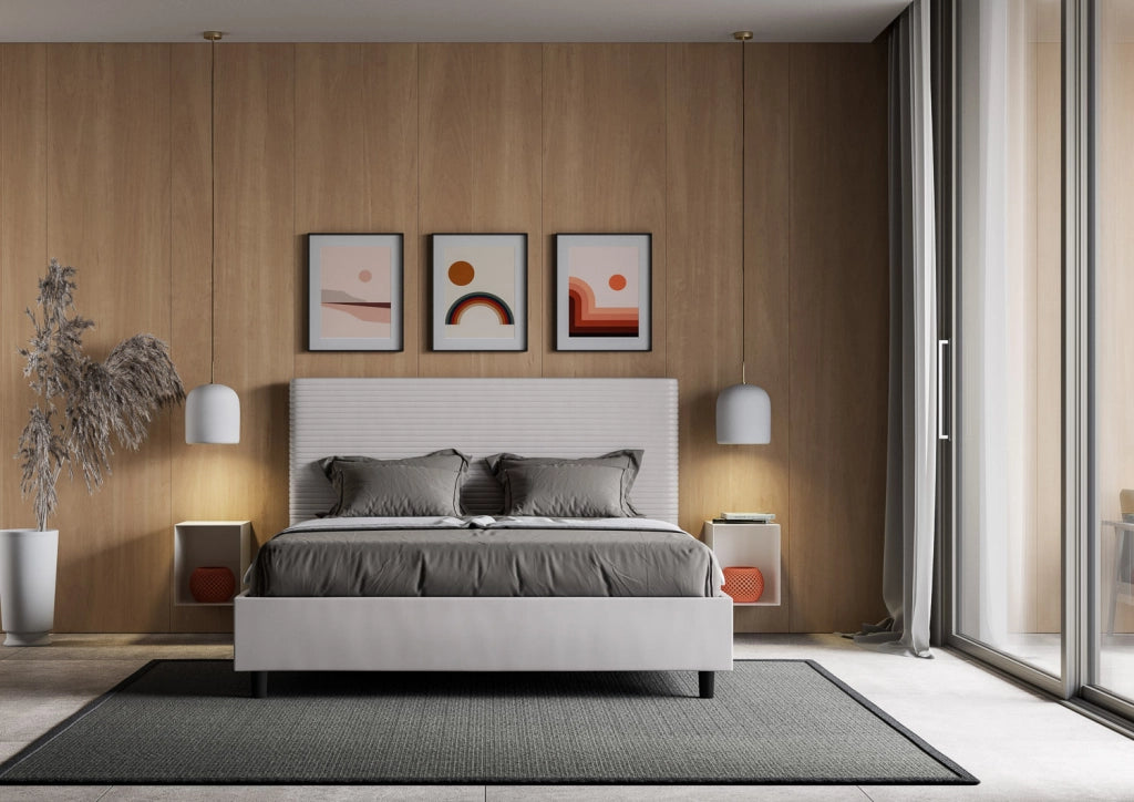 BS COM Letto matrimoniale senza rete imbottito 160x200 similpelle bianco