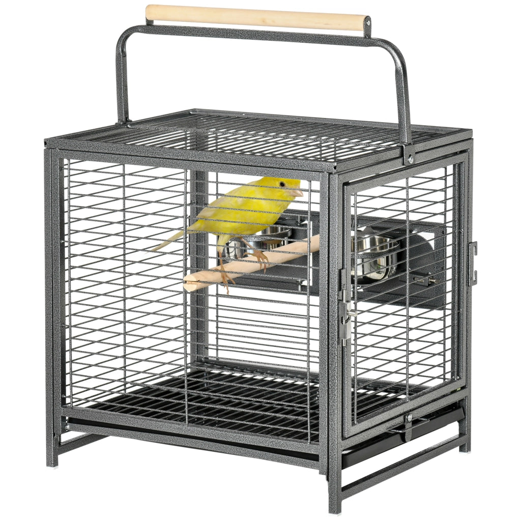 Gabbia per uccelli in acciaio ¨C zephmum ¨C nero, 2 mangiatoie inox, 2 posatoi, vassoio