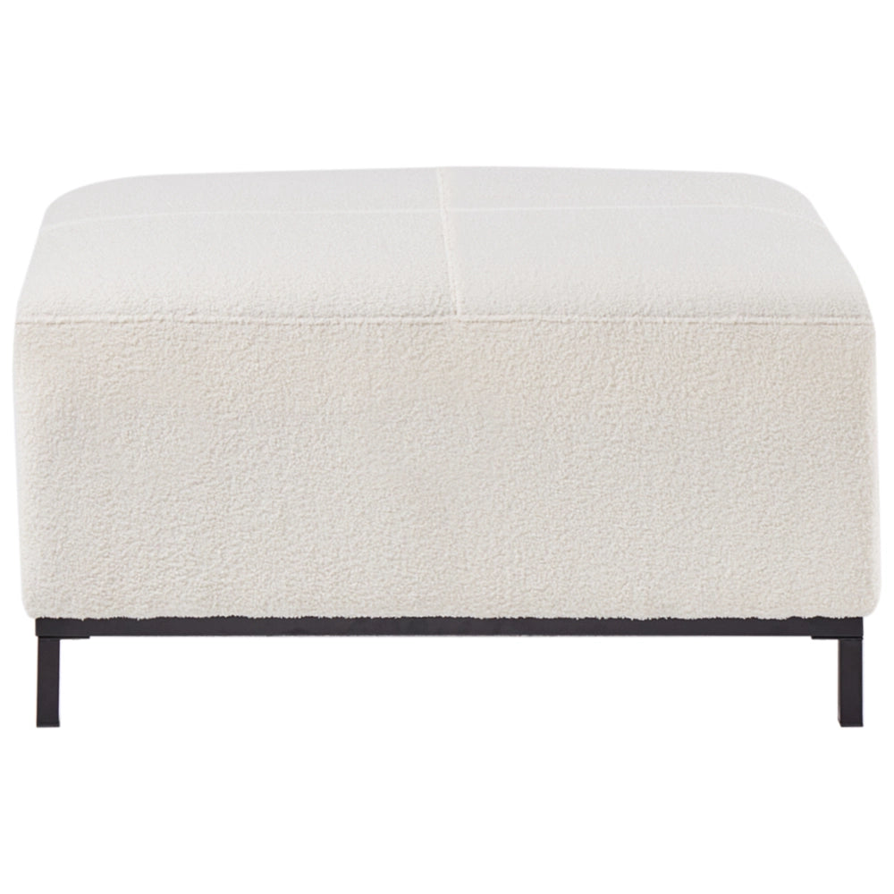 Divano angolare in tessuto bouclè bianco 5 posti versione destra forma a L con pouf