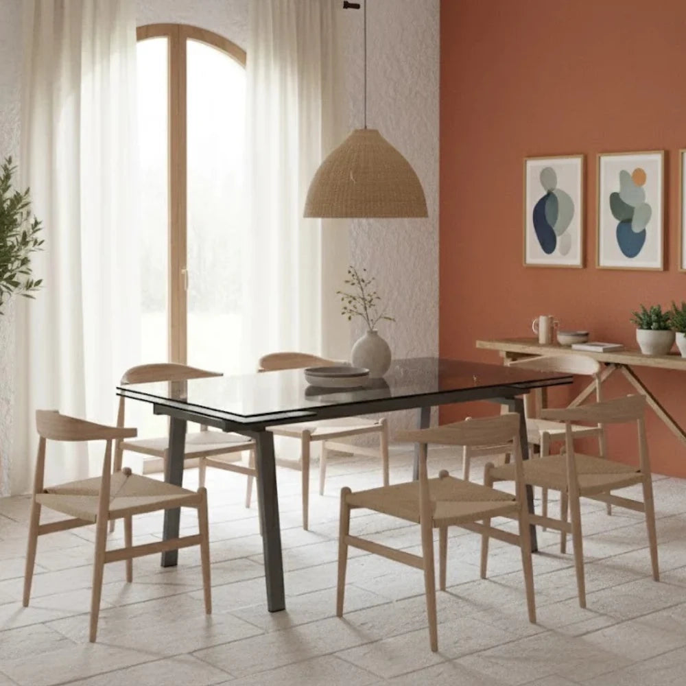 Tavolo da pranzo allungabile in vetro temperato con gambe grige Jackson 140-200x80 cm fino a 8 posti | Duzzle