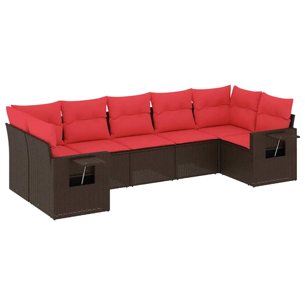 Set Divani da Giardino 7 pz con Cuscini Marrone in Polyrattan 3220593