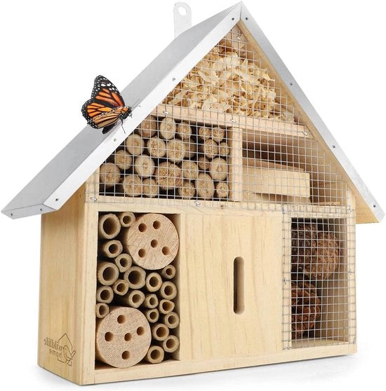 Hotel per insetti - Naturale e Resistente Casa per Insetti Fatta con Legno Naturale per Apis, Vespae, Farfalle e Farfalle - Aiuto al Nido e Sostegno di Appendere