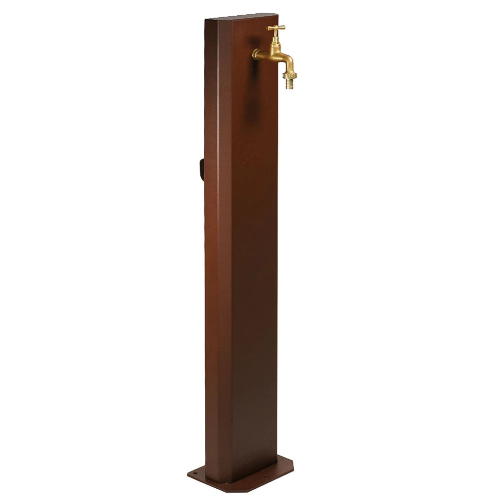 Fontana da Giardino Design a Colonna Ovale Rubinetto in Ottone Senza Base Corten