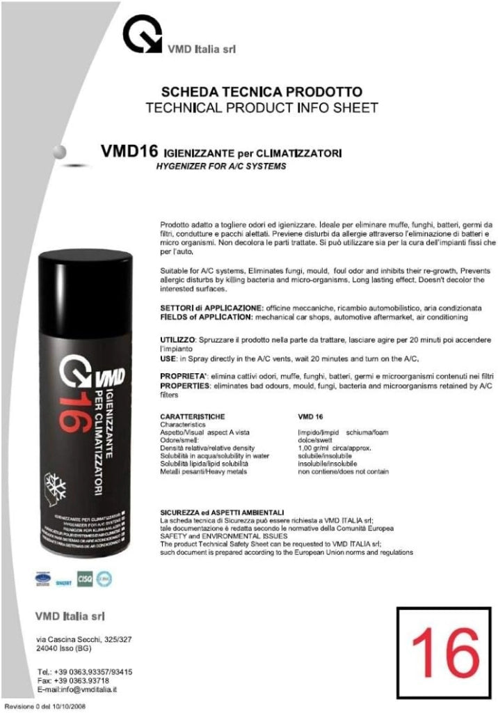 Vmd kit 4 pezzi spray igienizzante schiumogeno per climatizzatori aria