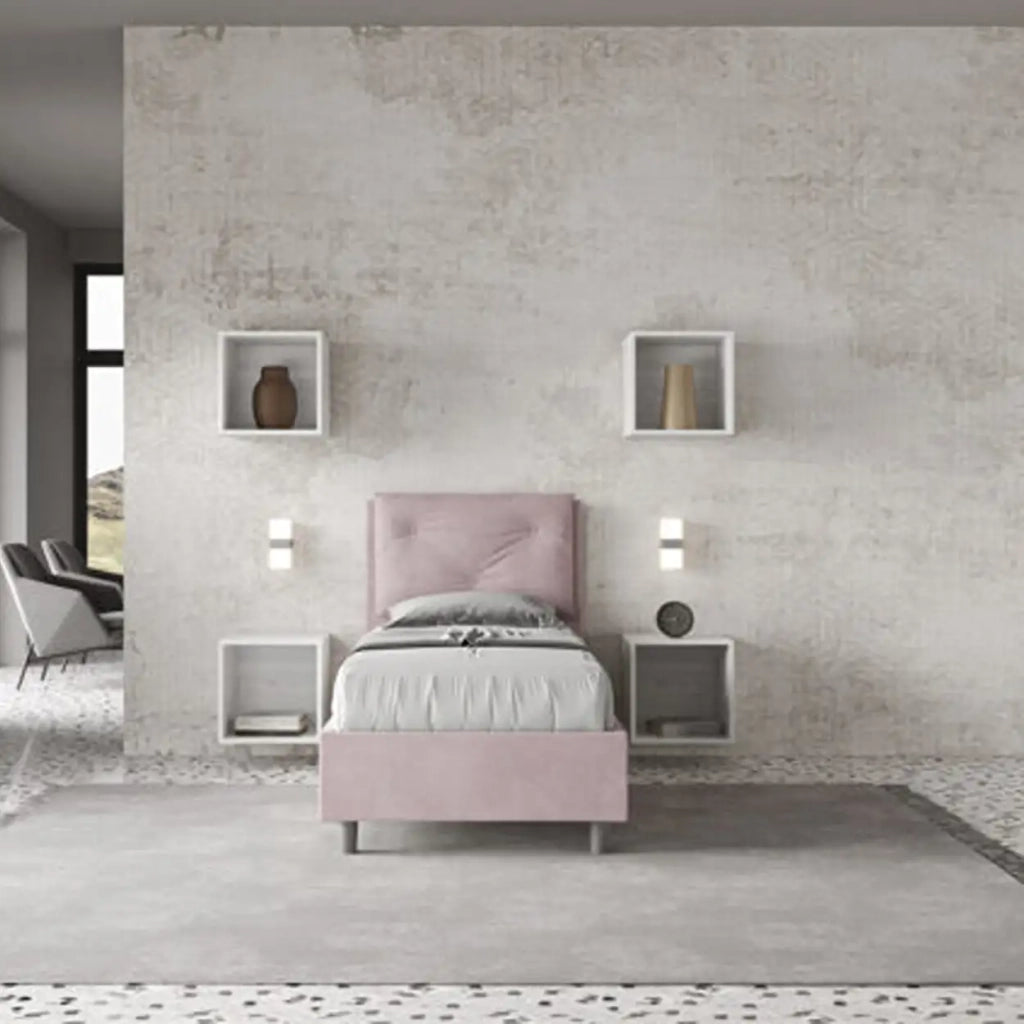 Letto singolo senza rete imbottito 80x210 microfibra glicine Appia