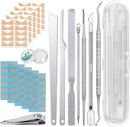 Set completo per il correttivo di unghie infissate con strumenti per pedicure e adesivi per unghie correttivi, 110 pezzi e taglieri per unghie