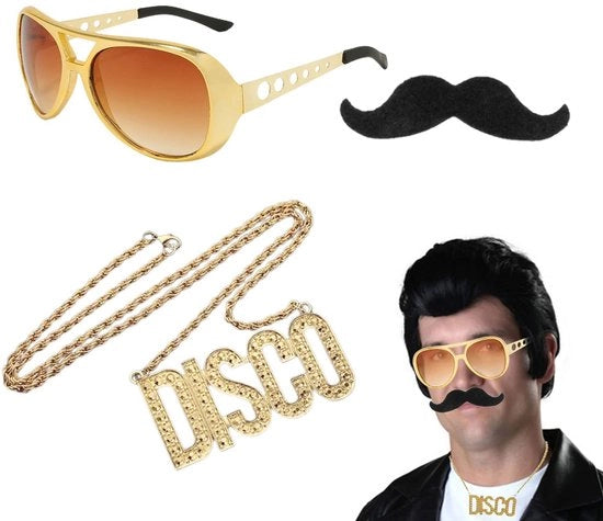 Set di costume hip hop anni '80/'90 accessori - Occhiali da sole - Collare disco - Finta barba - Accessori divertenti per costume - Costume da travestimento