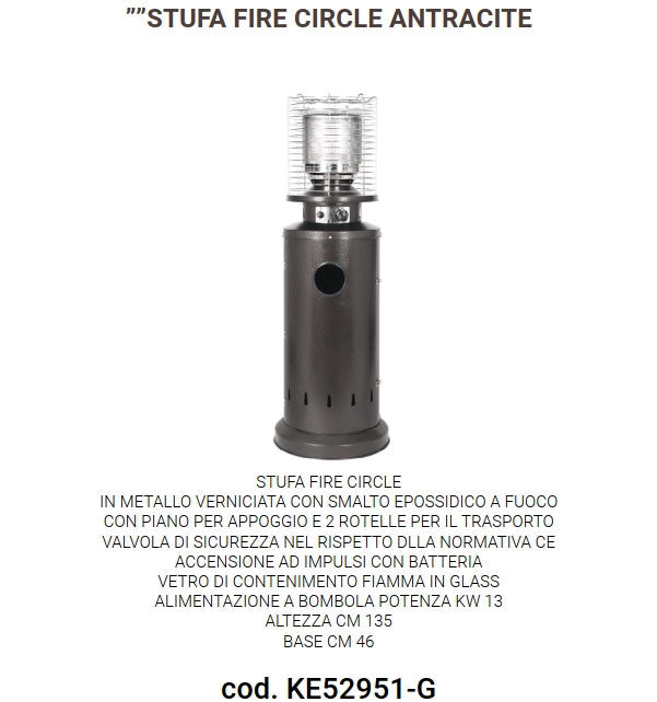 Ke grill ke52951 stufa fire circle grigio antracite h.135cm potenza 13 kw fungo per esterno