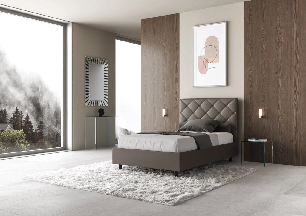 Letto 1 Piazza e Mezzo 120x190 cm con Rete e Contenitore Priya Cappuccino