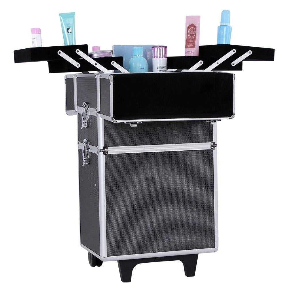 Valigia per il trucco professionale trolley per il trucco 3 in 1 grande per parrucchieri valigetta per il trucco con serratura e ruote universali nero 2012014